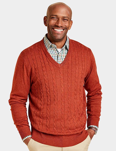 Cashmere Like V Neck Cable Sweater - MD076